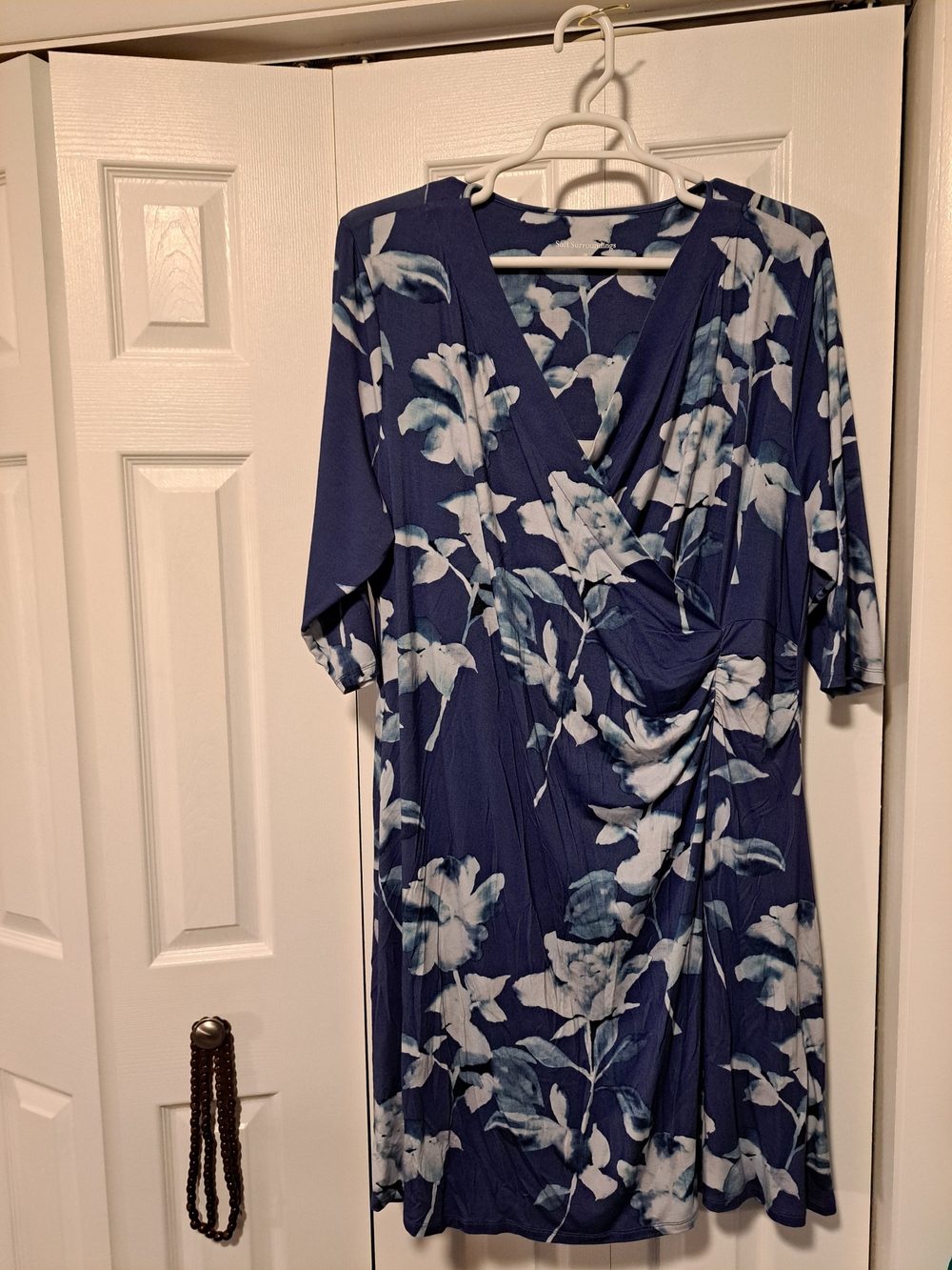 Soft Surroundings Blue Floral Wrap-Style Midi Dress